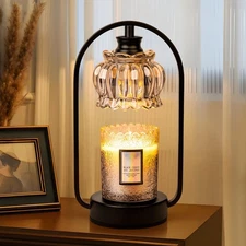 Candle Warmer Lamp, Electric Light with Timer Dimmer Clear Flower Shape Wax M...