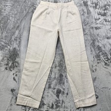 Vintage Sag Harbor Pants Womens 12 Tan Linen Blend Pleated High Rise Tapered