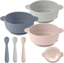 3 Pack Baby Bowls with Suction and Baby Spoons, BPA Free