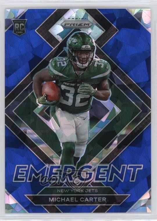 2021 Panini Prizm Emergent Blue Ice Prizm 52/99 Michael Carter #E-20 0nr3