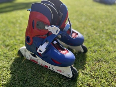 Kinder Inlineskates Oxelo Play 3 Gr. 32-34 Blau/Rot + Schoner Set XS