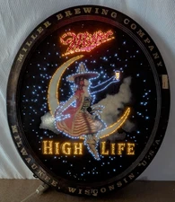2002 Miller High Life Girl On the Moon Fiber optic motion sign 28" - see video