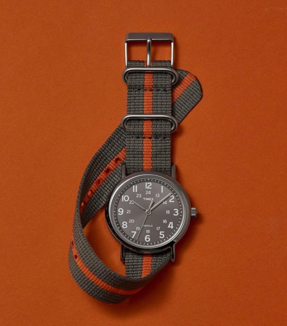 Timex Weekender 38mm Unisex Analog Watch with Indiglo - Grey Orange Strap
