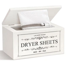 Generic Wooden Dryer Sheet Holder Dispenser with Laundry Bag White 180 Capacity