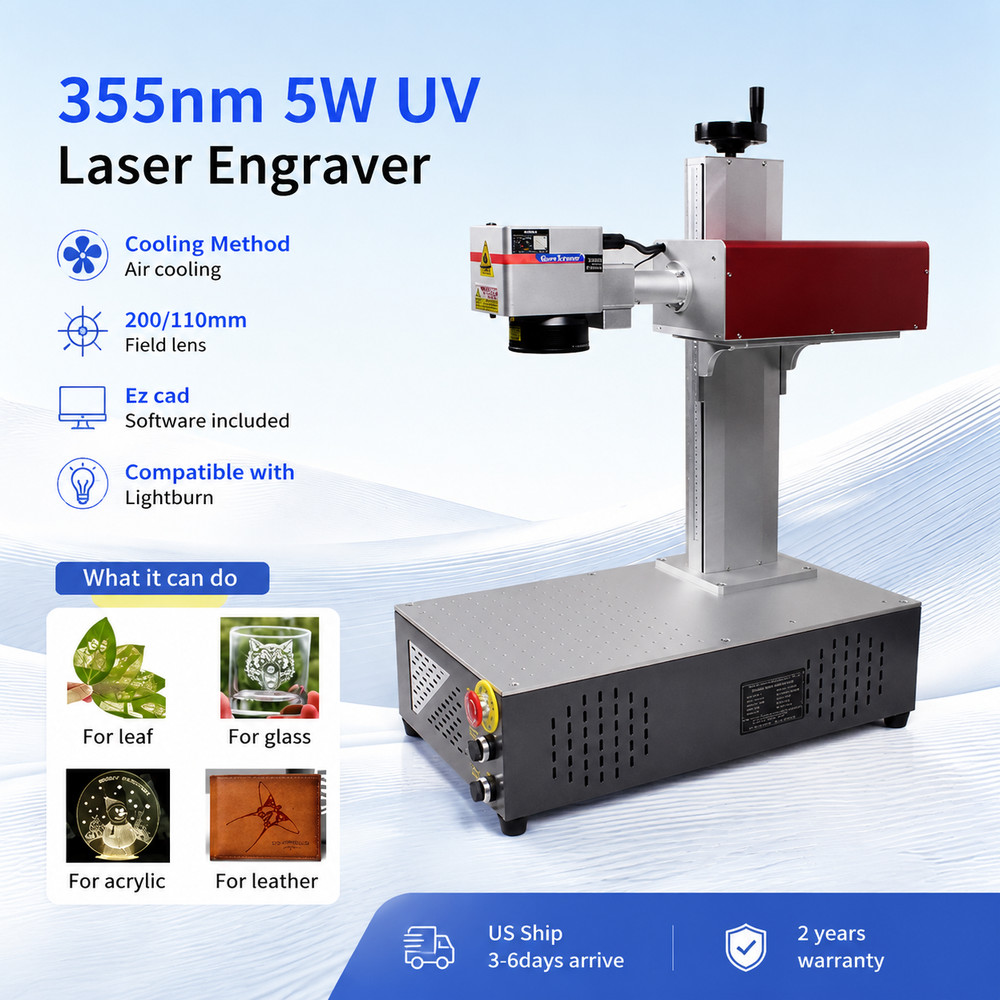 5W UV Laser Marking Engraver Machine 110/200mm lens For Glass Wood Air Cool US