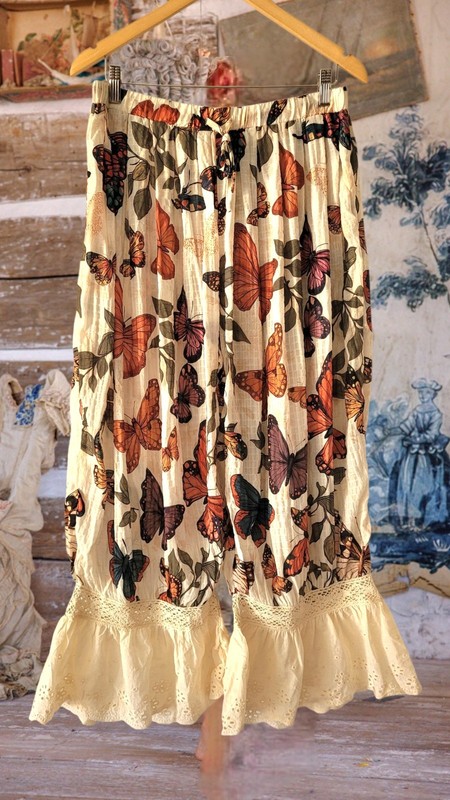 Free People Boho Butterfly Polyester Blummer Bohemian Relax Lace Ruffle Pants XL
