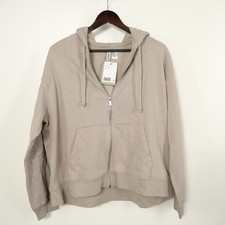 NWT H M Divided Adult L. Beige Classic Knit Zip-Up Hooded Sweatshirt W/Pockets