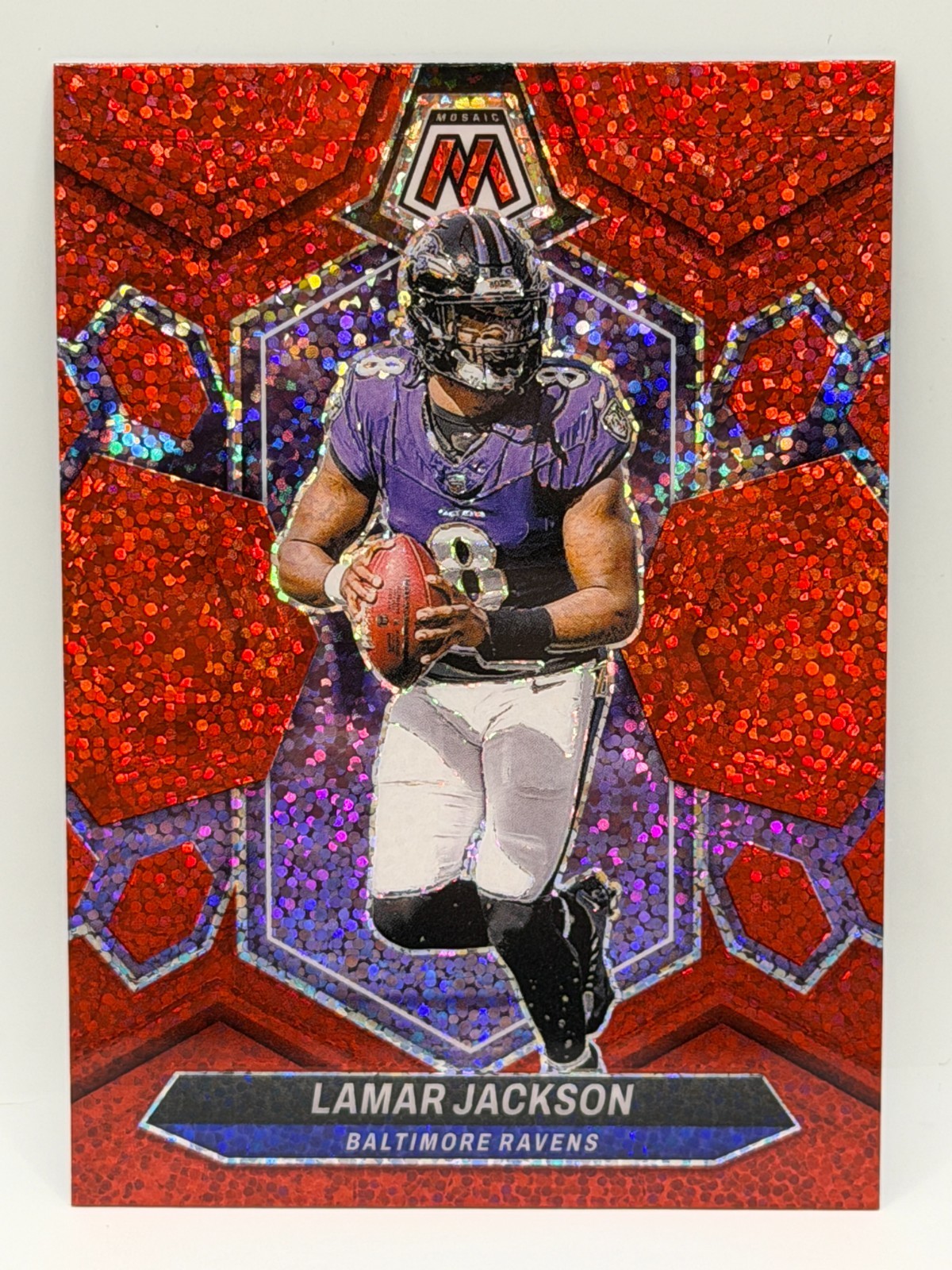 2024 Mosaic Lamar Jackson #15 Red Sparkle Prizm Ravens