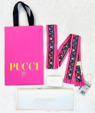 Emilio Pucci sciarpa seta extra lunga arruffata stola nastro iride rosa con scatola e borsa
