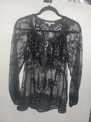 Daniel Rainn Sheer Burnt-out Velvet Top Sz M Whimsigoth Witchy 