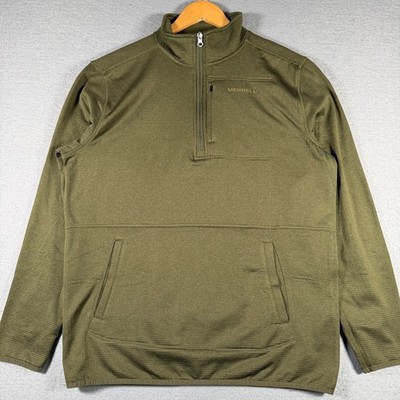 Merrell Mens Olive Green 1/4 Zip Grid Fleece Pullover Jacket Size Large 1926590