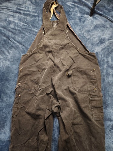 Vintage Carhartt Canvas Double Knee Bib Overalls Mens Sz 52x32 Black R01 BLK USA - Picture 7 of 10