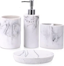 Bathroom Accessory Set, 4 Pcs Marble Look Bathroom Vanity Countertop Bathroom Dé
