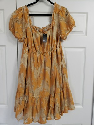 Torrid Dress Women L(12) PEACH Floral Midi Lace Milkmaid Babydoll Prairie NWT