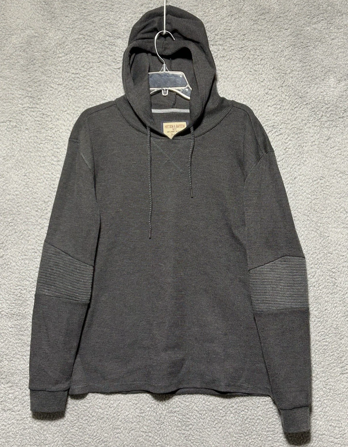 Hudson and Barrow NY Mens Charcoal Heather Waffle Knit Casual Hoodie Size XL