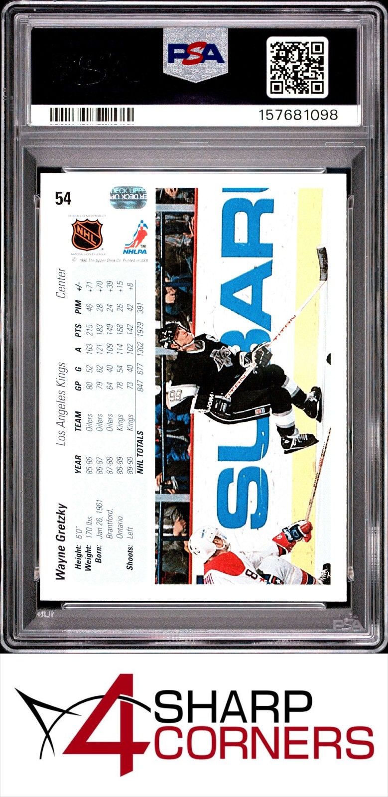 1990 UPPER DECK #54 WAYNE GRETZKY KINGS HOF PSA 9 view 2
