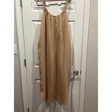 Old Navy Tan Beige Cotton Gauze Tie Back Sleeveless Midi Dress Large NWT