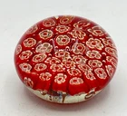 Vintage Murano Millefiori Art Glass Paperweight Red Canes Controlled Bubbles 3”