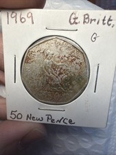1969 British 50 New Pence Coin Queen Elizabeth II 1st Year Decimalization UK