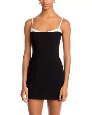 French Connection Azra Contrast Trim Mini Dress Womens 12 Black Cream Sweetheart