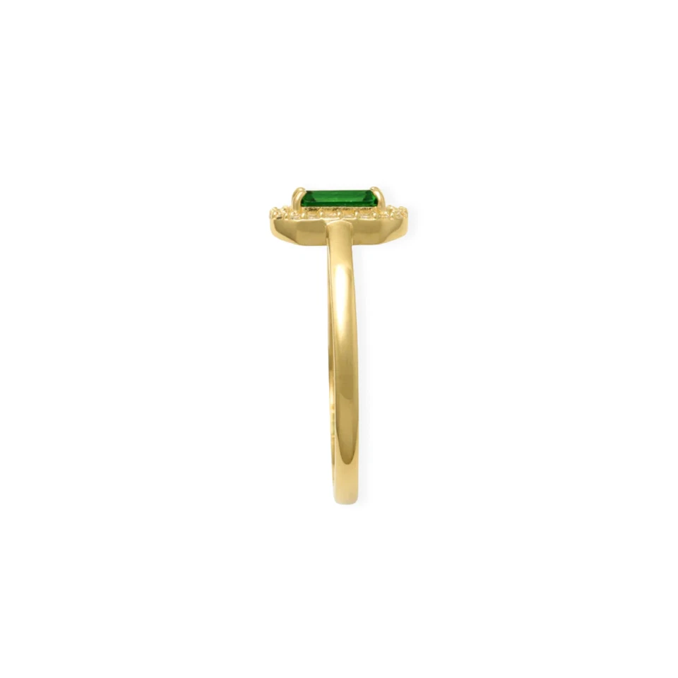9ct Solid Yellow Gold Halo Green Ring Emerald-Cut with CZ Accents - Gift for Her - Image 3 of 4