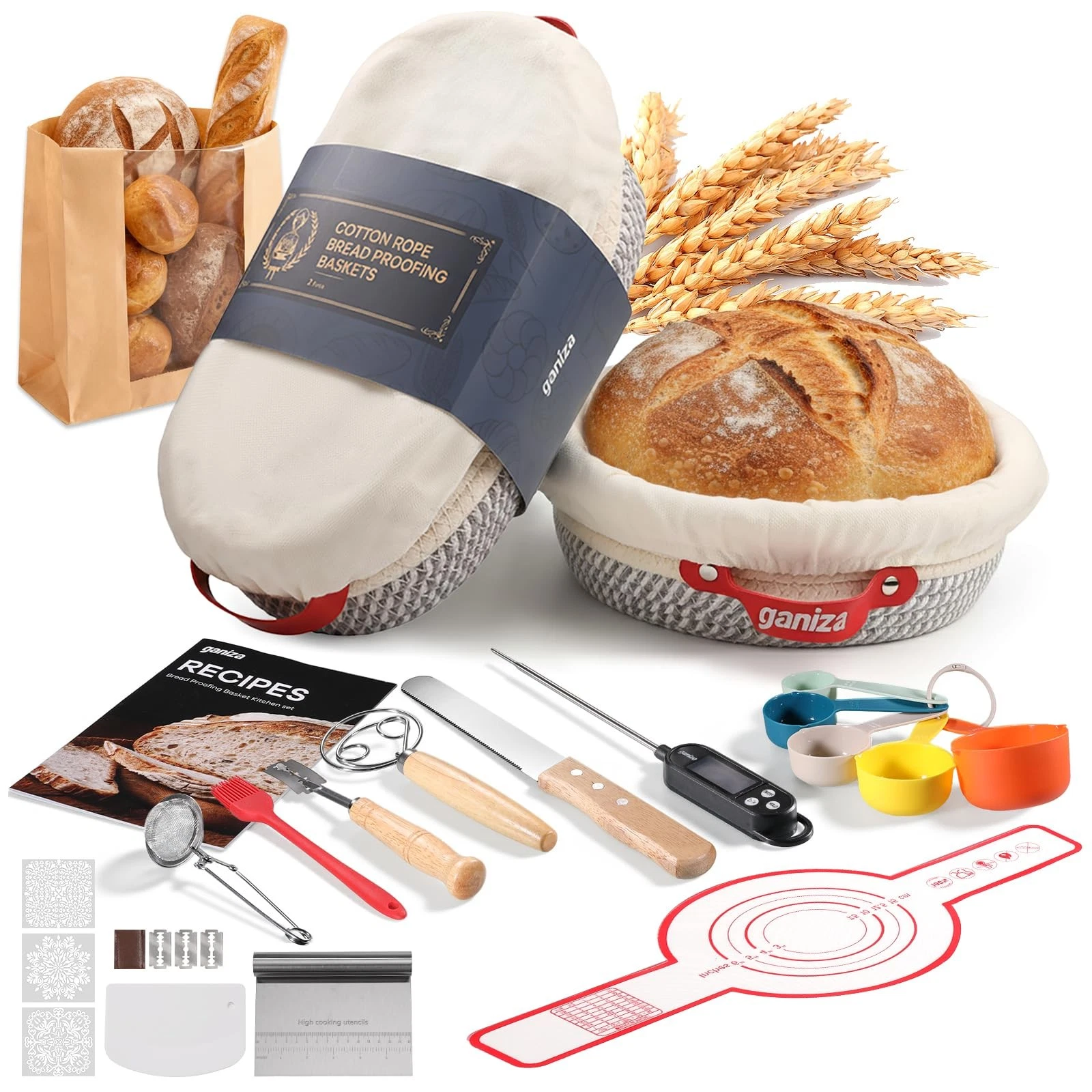 Ganiza Sourdough Starter Kit, Cotton Rope Sourdough Bread Baking Supplies, 9'' R