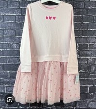 Cat And Jack Dress Pink/Hearts Long Sleeve Girls 6/6x, Decent Condition See Pics