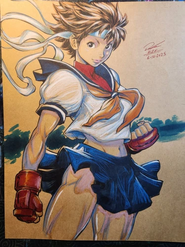 Sakura Street Fighter Original Comic Art Illustration Signed 8.5x11 COA 