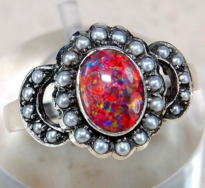 1CT Red Fire Opal 925 Solid Sterling Silver Filigree Ring Sz 6 F6-3