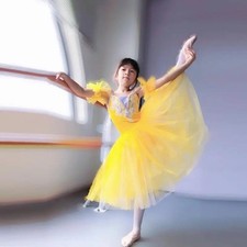 Sleeveless Lace Yellow Pink White Ballet Tutu Professional Kid Long Ballet Dress