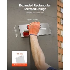 Tile Tools, Stainless Steel Squared Notch Tile and Flooring Trowel, 10.9 x 4.4 i