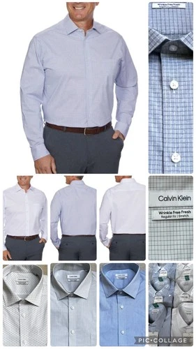 Calvin Klein Men's Wrinkle Free Botton Down Dress Shirt Stretch Regular Fit $80