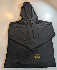Michael Michael Kors Women's Pullover Hoodie Black Logo Cotton Drawstring L