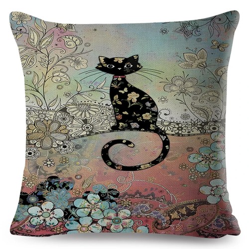 Cute Elegant Black Cat Cushion Cover Double Print Cartoon Animal Pillow Case - Picture 2 of 55