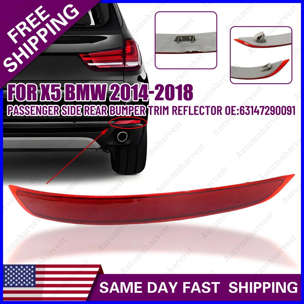Reflector De Moldura De Parachoques Trasero Derecho Para BMW X5 2014-2018, Color Rojo, Repuesto Directo