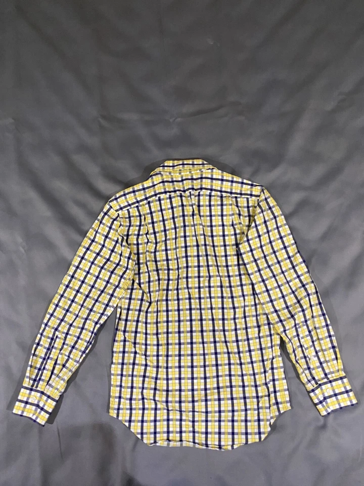 LORENZO UOMO 男式 14.5 (32/33) 修剪版型蓝色黄色格子棉质衬衫 — 第 2/4 张图片