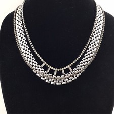 Vtg Stella&Dot Chunky Choker SilverT 18-21”L Bib Rhinestones Chains Fashion Chic