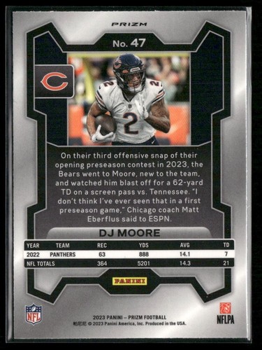 2023 Panini Prizm #47 DJ Moore Pulsar Verde Neon - Foto 2 di 2