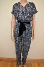 New M&S Collection Black & Cream Herrngbone Spot Jumpsuit Sz UK 10