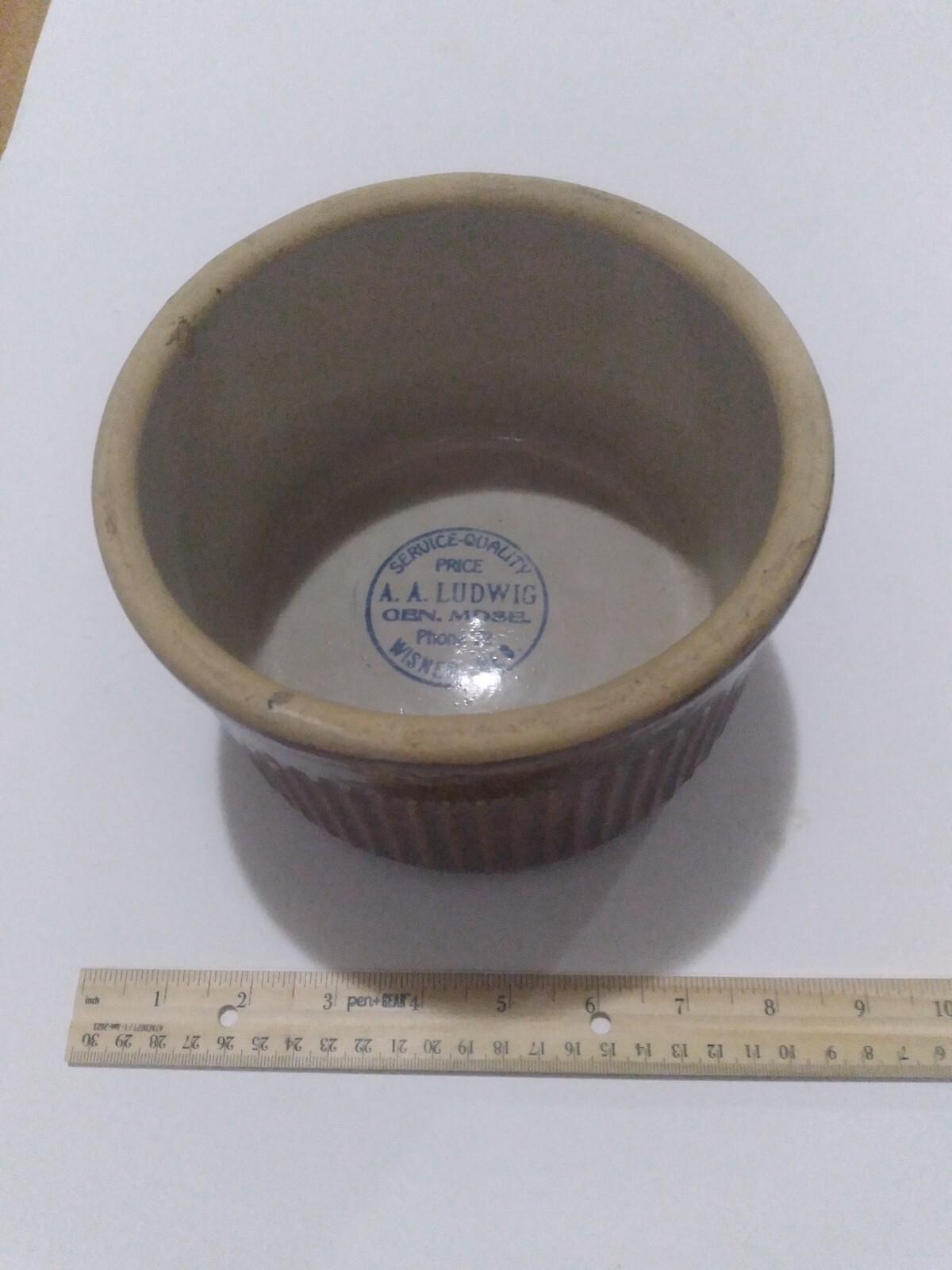 Antique Crock Bowl Wisner Nebraska Nebr Neb Ne A. A. Ludwig Vintage