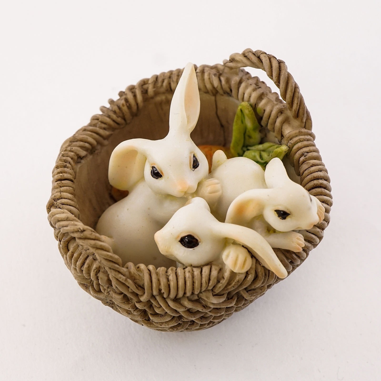 Three rabbits bunny sitting in a basket TO 4664 Miniature Fairy Garden ...