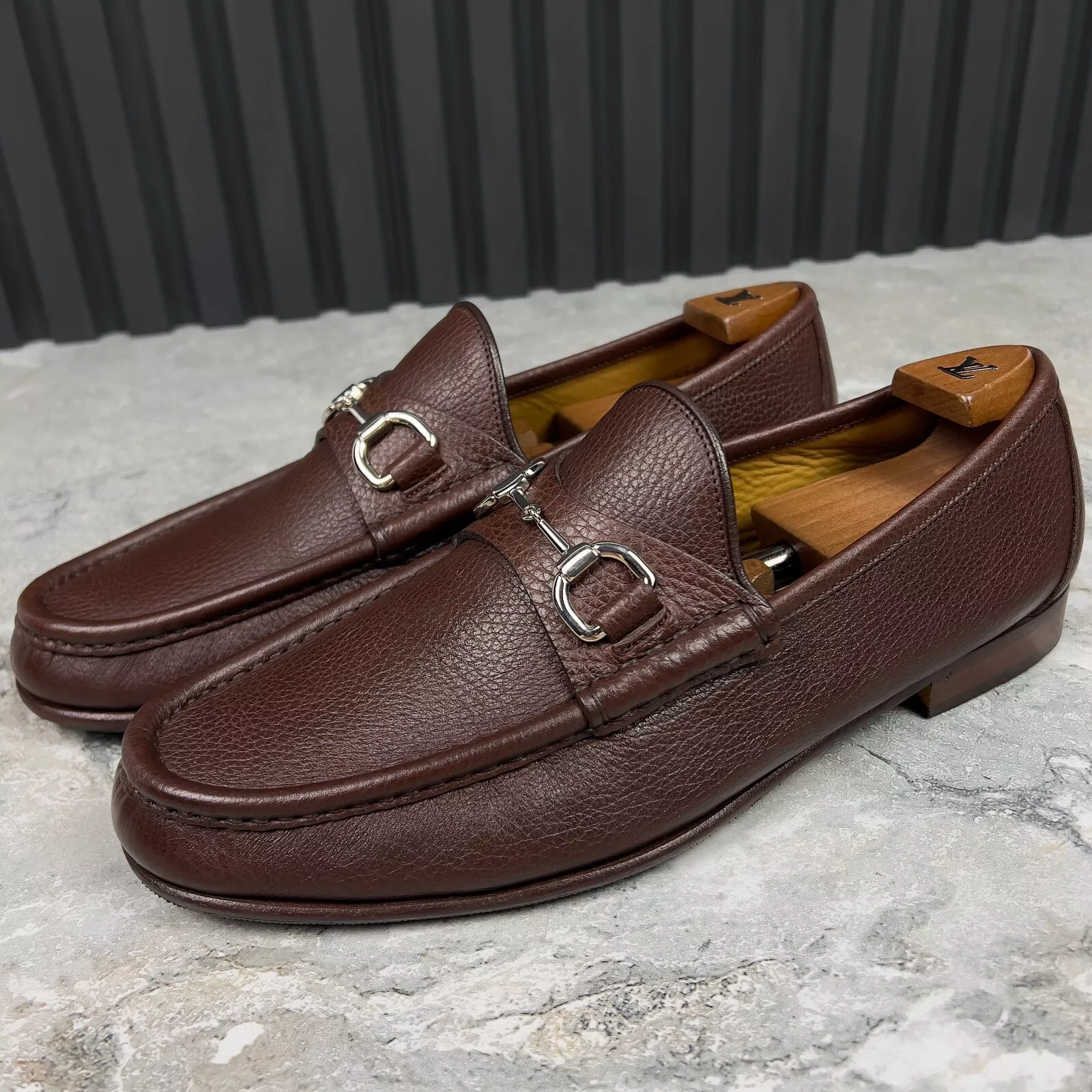 Mocassins Gucci 1955 Horsebit talons cuir grainé marron 9 G ou 9,5 US ou