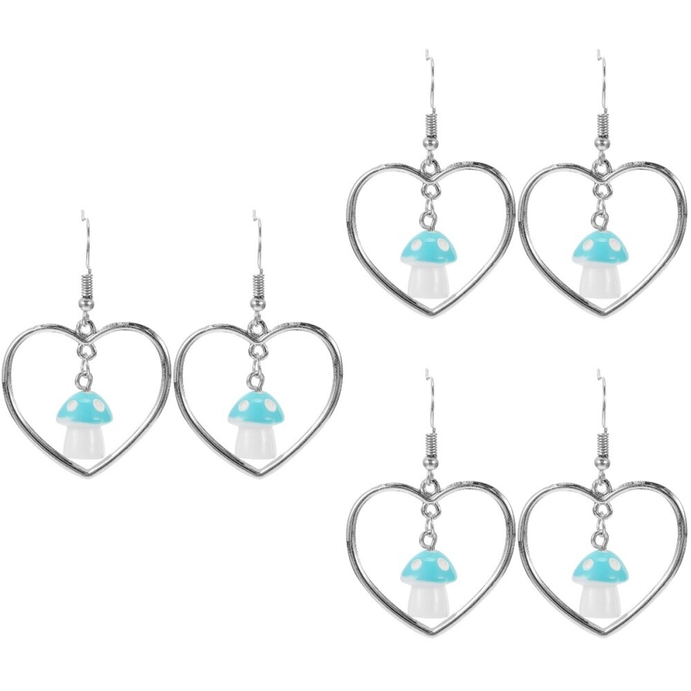 3 Pares Pendientes Corazón Seta Bisutería Para Mujer Aretes De Miss