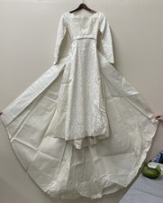 VTG 50s 60s wedding gown removable train ivory long sleeve lace Beaded FS Chrty