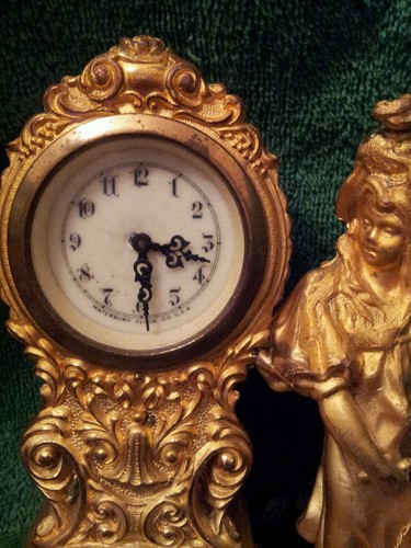 Antique WATERBURY Figural Guilded Clock In Natural State - Not Painted - Picture 4 of 4