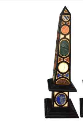 12'' black Marble Obelisk malachite Pietra Dura Mosaic Inlay antique decor gifts