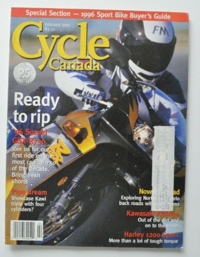 CYCLE CANADA February 1996 Harley 1200 Sport Kawasaki KLX650 Suzuki GSX-R750 - Afbeelding 1 van 1