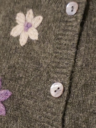 Deane & White Cardigan Sweater 100% Wool Multi-Color Embroidered Flowers Small - Picture 3 of 6