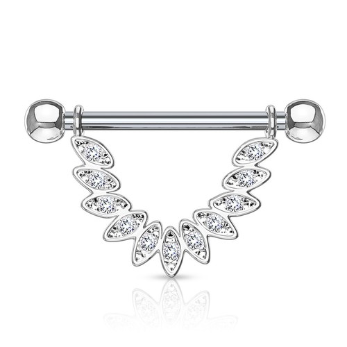 Pair CZ Set Linked Feather Dangle Surgical Steel Nipple Rings Shield 14G 9/16" - Picture 7 of 7