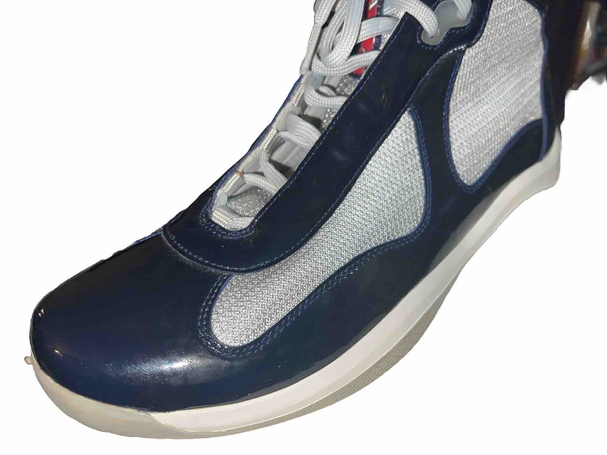 靴 Prada High Cut Sneaker Prada Americas Cup Mens Hightop Sneakers Black size US 11- Left
